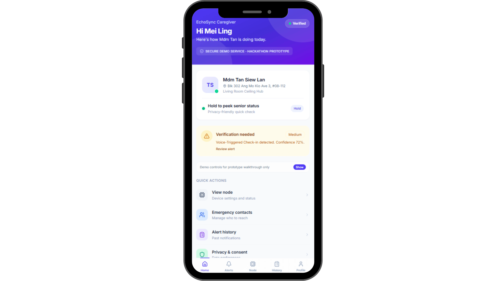 EchoSync Caregiver Home Screen