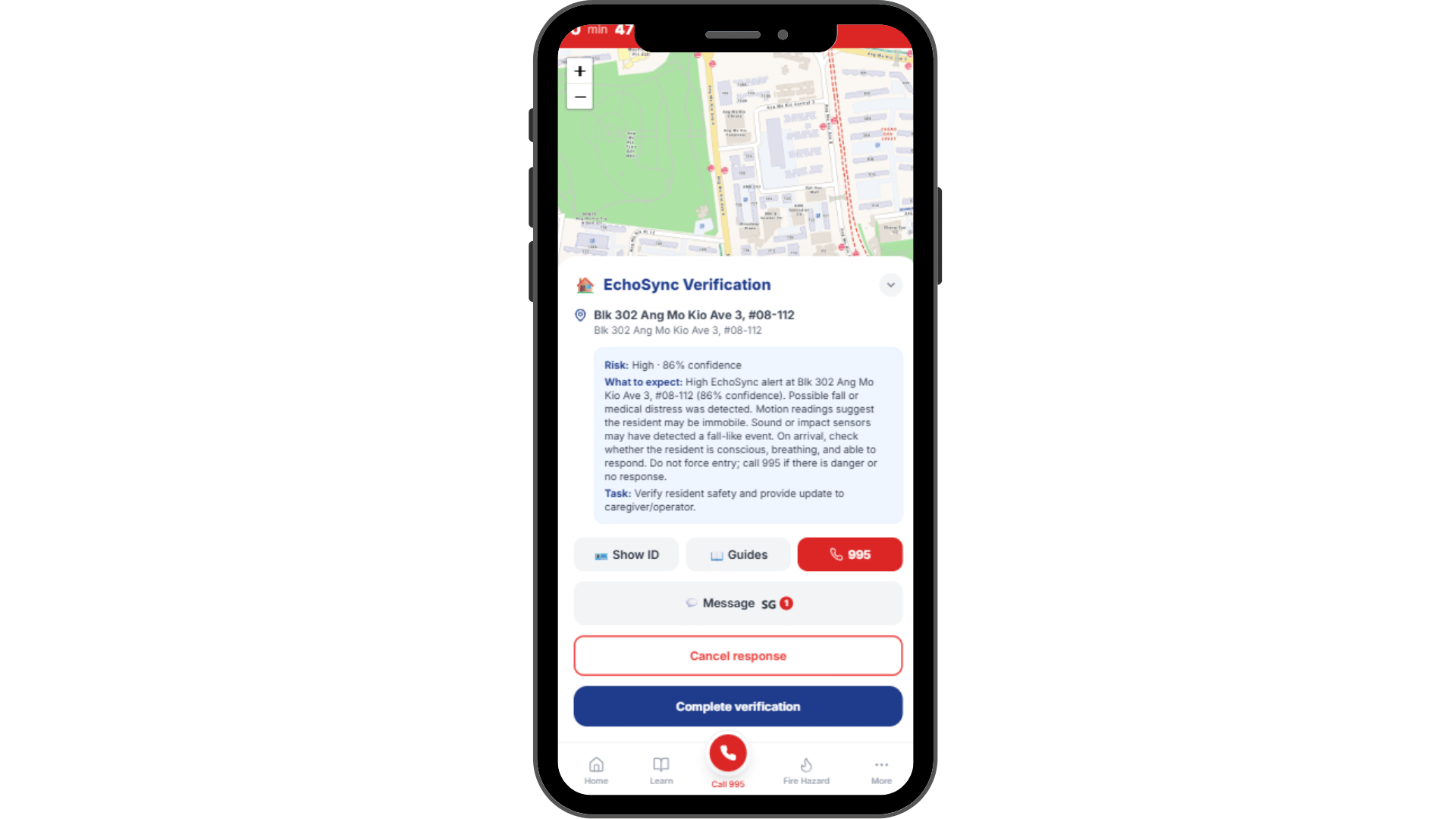 EchoSync myResponder Task Screen