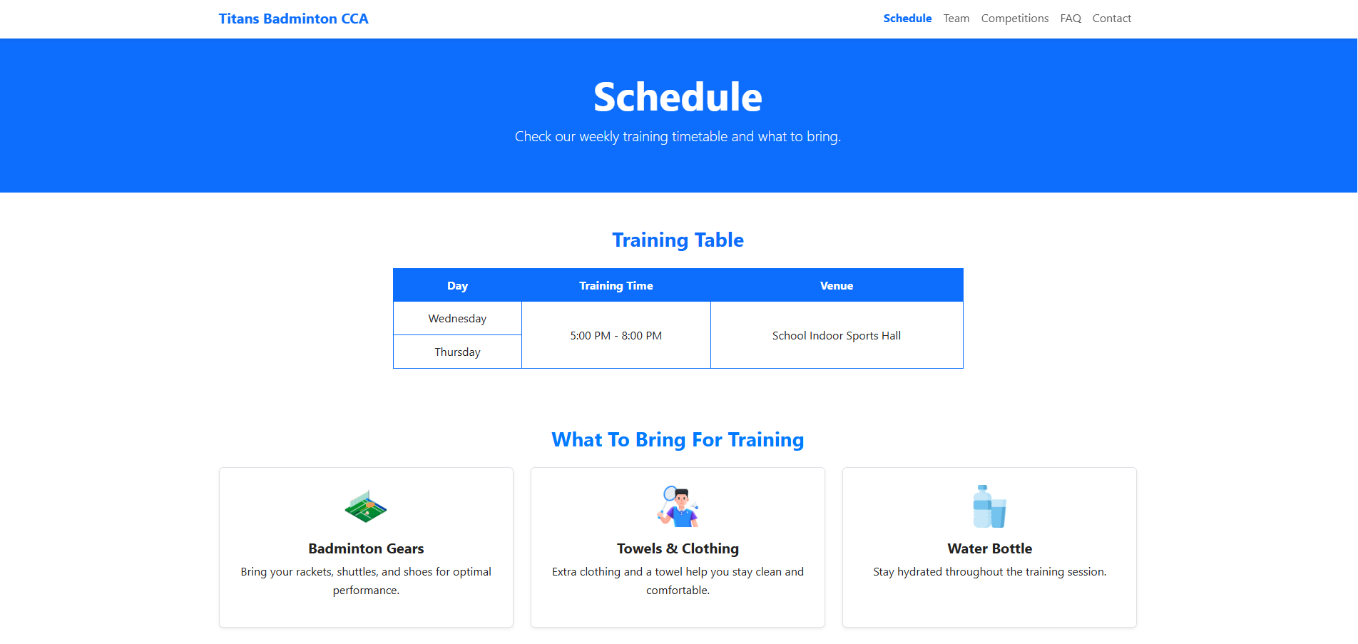 Schedule Page